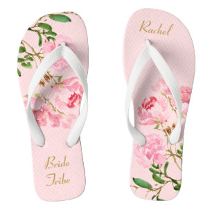 Gepersonaliseerde roze Floral Wedding Bride Tribe  Teenslippers