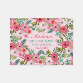 Gepersonaliseerde roze florale babydeken fleece deken