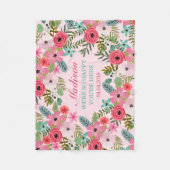Gepersonaliseerde roze florale babydeken fleece deken (Voorkant)