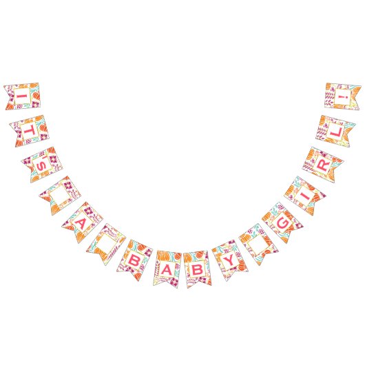 Gepersonaliseerde roze florale patten baby meisje vlaggetjes (Alle)