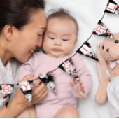 Gepersonaliseerde roze florale patten baby meisje vlaggetjes