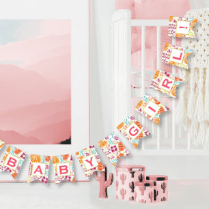 Gepersonaliseerde roze florale patten baby meisje vlaggetjes