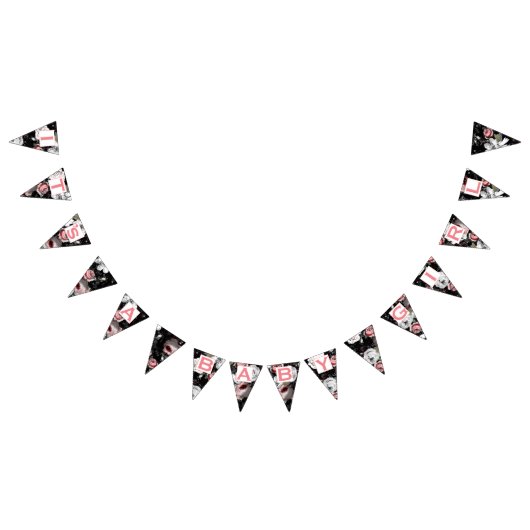 Gepersonaliseerde roze florale patten baby meisje vlaggetjes (Alle)