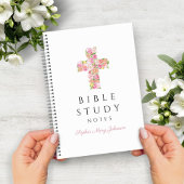 Gepersonaliseerde roze Florale Religieuze Kruis Notitieboek