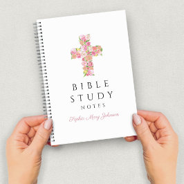 Gepersonaliseerde roze Florale Religieuze Kruis Notitieboek