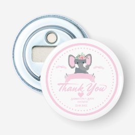 Gepersonaliseerde roze florale schattige olifant B Button Flesopener