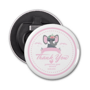 Gepersonaliseerde roze florale schattige olifant B Button Flesopener