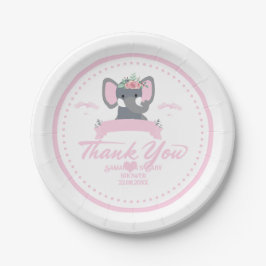 Gepersonaliseerde roze florale schattige olifant B Papieren Bordje