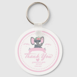 Gepersonaliseerde roze florale schattige olifant B Sleutelhanger