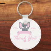 Gepersonaliseerde roze florale schattige olifant B Sleutelhanger (Achterkant)
