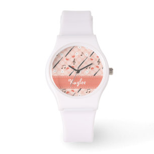 Gepersonaliseerde roze fluit horloge