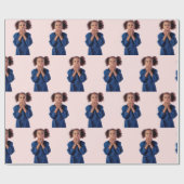 Gepersonaliseerde roze fotocollage Kids Verjaardag Cadeaupapier (Vlak)