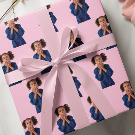 Gepersonaliseerde roze fotocollage Kids Verjaardag Cadeaupapier
