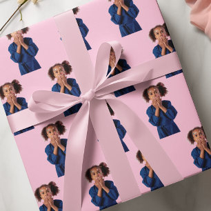 Gepersonaliseerde roze fotocollage Kids Verjaardag Cadeaupapier