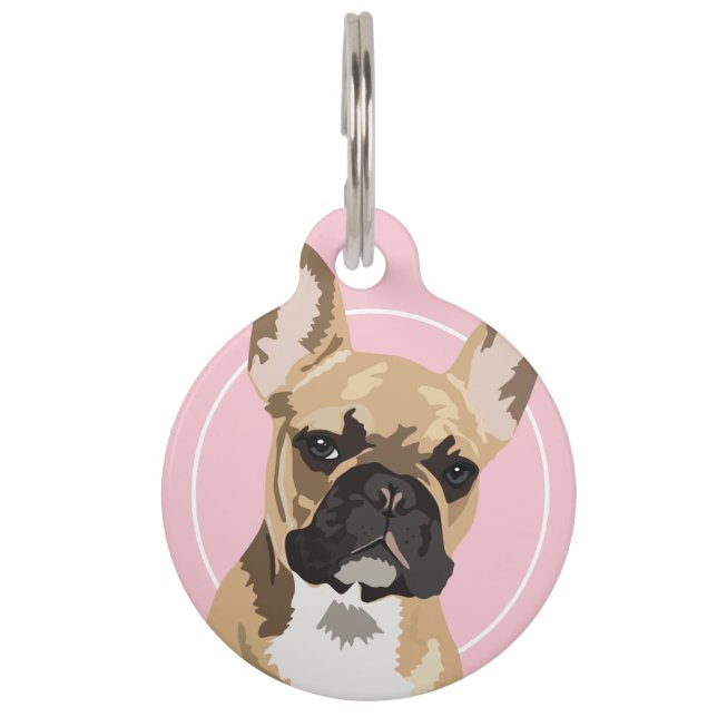 Gepersonaliseerde roze Franse Bulldog Naam Huisdierpenning (Voorkant)