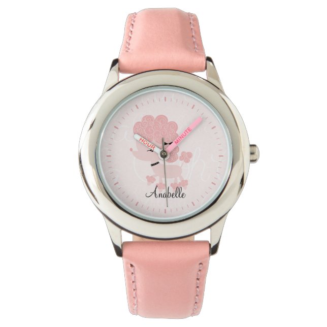 Gepersonaliseerde roze Franse poedel Horloge (Voorkant)