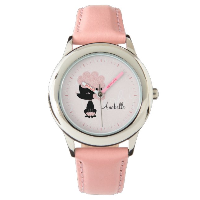 Gepersonaliseerde roze Franse poedel Horloge (Voorkant)