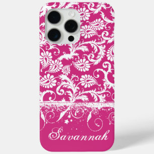 Gepersonaliseerde Roze Funky Damask iPhone-Hoesje iPhone 15 Pro Max Hoesje