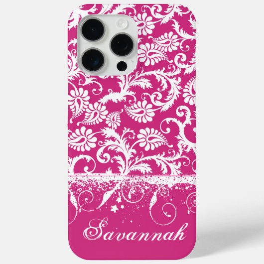 Gepersonaliseerde Roze Funky Damask iPhone-Hoesje Case-Mate iPhone Case (Achterkant)