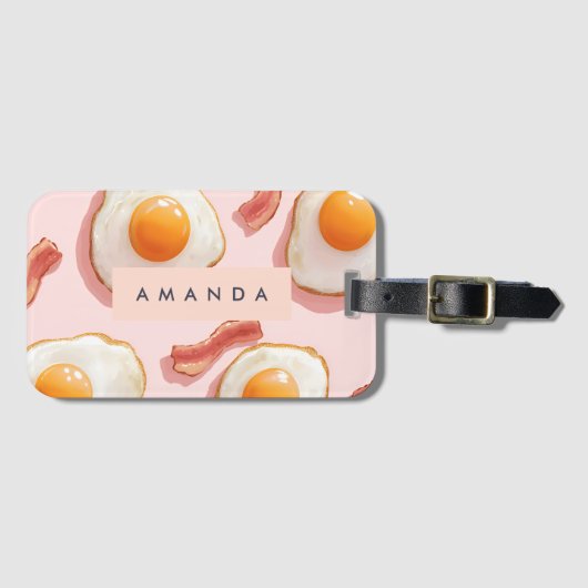 Gepersonaliseerde roze gebakken eieren en spek pat bagagelabel (Voorkant (horizontaal))