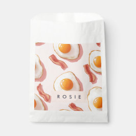 Gepersonaliseerde roze gebakken eieren en spek pat bedankzakje