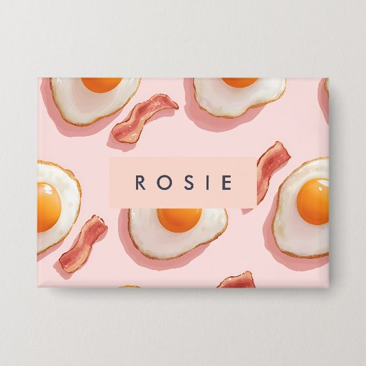 Gepersonaliseerde roze gebakken eieren en spek pat button (Voorkant)