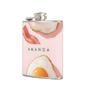 Gepersonaliseerde roze gebakken eieren en spek pat heupfles (Links)