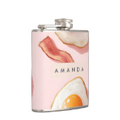 Gepersonaliseerde roze gebakken eieren en spek pat heupfles (Rechts)