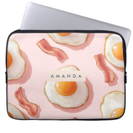 Gepersonaliseerde roze gebakken eieren en spek pat laptop sleeve