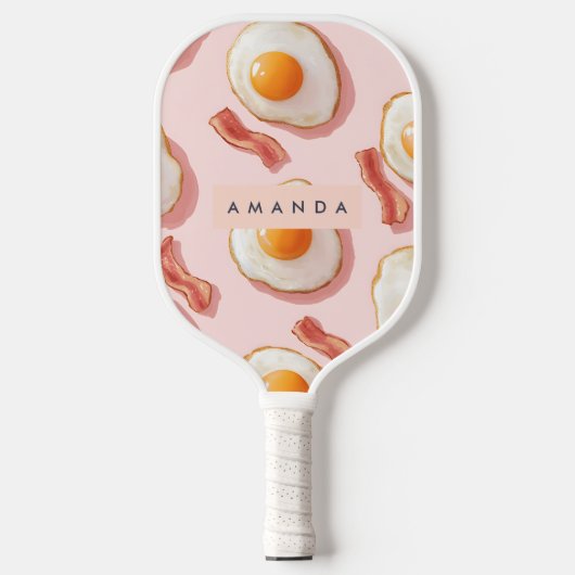 Gepersonaliseerde roze gebakken eieren en spek pat pickleball paddle (Voorkant)
