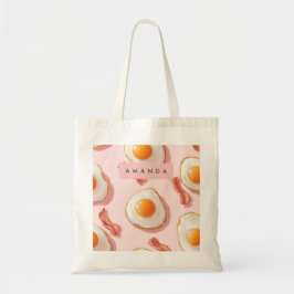 Gepersonaliseerde roze gebakken eieren en spek pat tote bag
