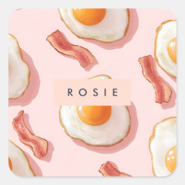 Gepersonaliseerde roze gebakken eieren en spek pat vierkante sticker