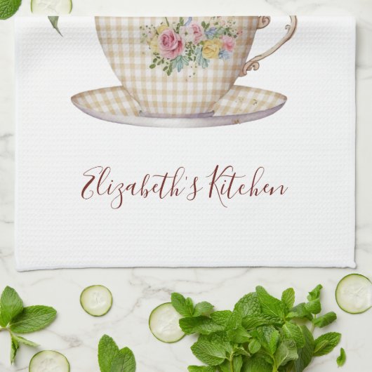 Gepersonaliseerde roze geel blauwe bloemen in thee theedoek (Gevouwen)