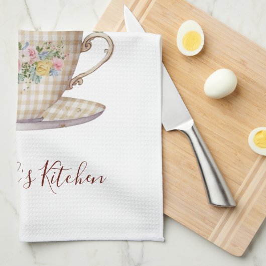 Gepersonaliseerde roze geel blauwe bloemen in thee theedoek (Quarter Fold)