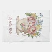 Gepersonaliseerde roze geel blauwe bloemen in thee theedoek (Horizontaal)