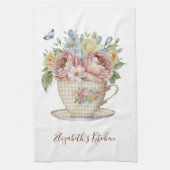 Gepersonaliseerde roze geel blauwe bloemen in thee theedoek (Verticaal)