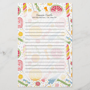 Gepersonaliseerde roze geel groene Candy op Wit Briefpapier