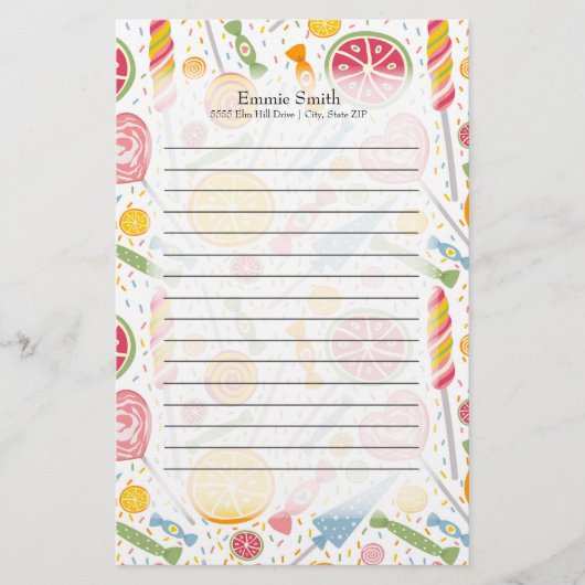 Gepersonaliseerde roze geel groene Candy op Wit Briefpapier (Voorkant)