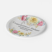 Gepersonaliseerde roze gele Floral op grijze Burla Papieren Bordje (Gekanteld)