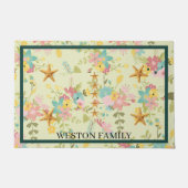 Gepersonaliseerde roze gele groene bloemen deurmat (Voorkant)