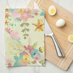 Gepersonaliseerde roze gele groene bloemen theedoek