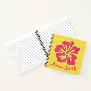 Gepersonaliseerde roze gele hibiscus Bloem Tropisc Notitieboek
