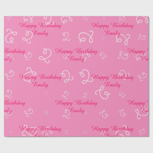 Gepersonaliseerde roze Gelukkige 2de Verjaardag Cadeaupapier (Vlak)