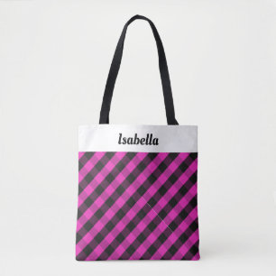 Gepersonaliseerde Roze Geruite Buffalo Check Patro Tote Bag