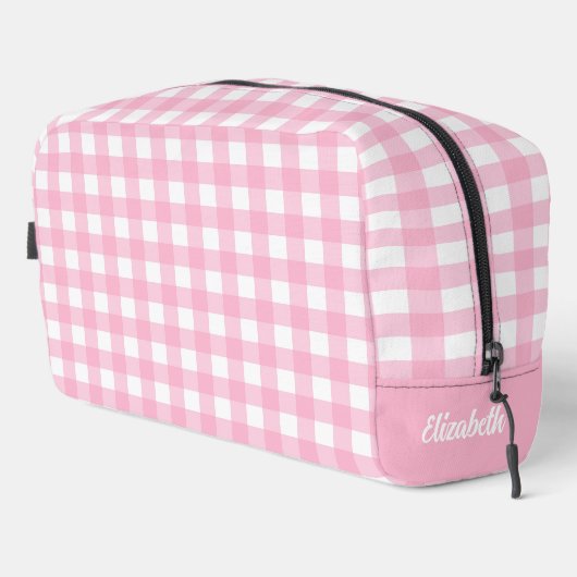 Gepersonaliseerde roze geruite plaid toilettasje (Rechterhoek)