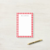 Gepersonaliseerde roze geruite post-it® notes (Op bureau)