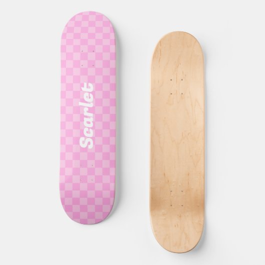 Gepersonaliseerde Roze Geruite Skateboard (Voorkant)