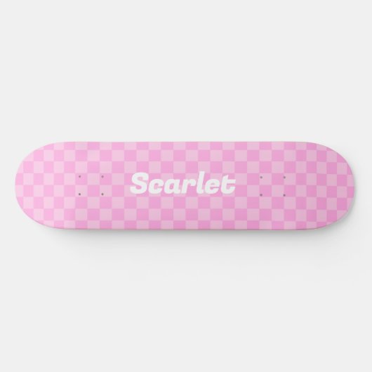 Gepersonaliseerde Roze Geruite Skateboard (Horizontaal)