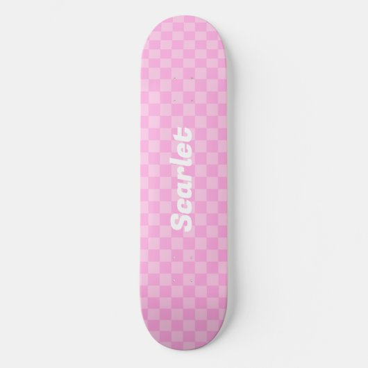 Gepersonaliseerde Roze Geruite Skateboard (Voorkant)