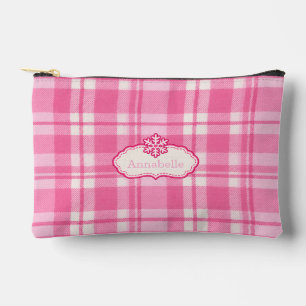 Gepersonaliseerde Roze Geruite Sneeuwvlok Make-upt Etui
